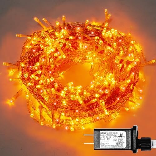 300 Led Orange String Lights Outdoor Halloween Decorations, 108 Ft Thanksgiving Decor Lights 8 Modes Fairy Lights for Bedroom Yard Room Decor