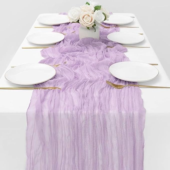 10 Pack Lavender Cheesecloth Table Runner 10FT Boho Gauze Fabric Cheese Cloth Table Runners for Wedding ,Party,Baby Shower, Bridal Party, Rustic Farmhouse and Table Decorations