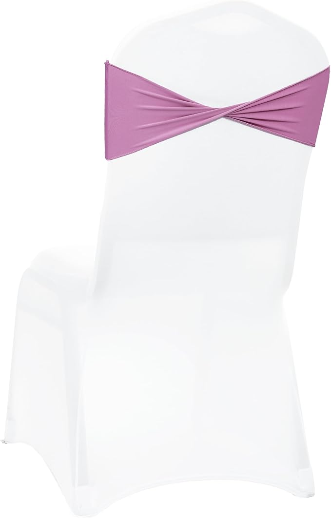 MDS Pack of 25 Spandex Chair Sashes Bows Elastic Stretch Dining Chair Bands Ties Without Slider Buckle Universal fits for Wedding Baby Shower Birthday Party Banquet Event Decoration - Dusty Pink