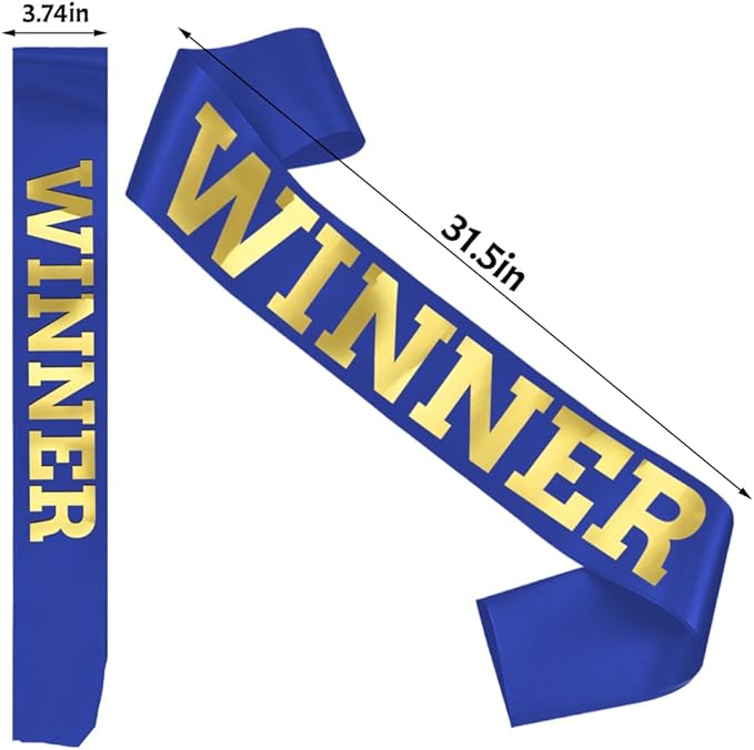 6 pcs Winner Satin Sash Party Accessory, Blue And Gold Winner Satin Sashes Celebrate In Style At Parties, Contests, Sporting Events And Competitions, 1st Place Award Sash Grand Prize Ribbon Winner Victory Ribbon Deluxe Recognition Ribbons for Classroom...