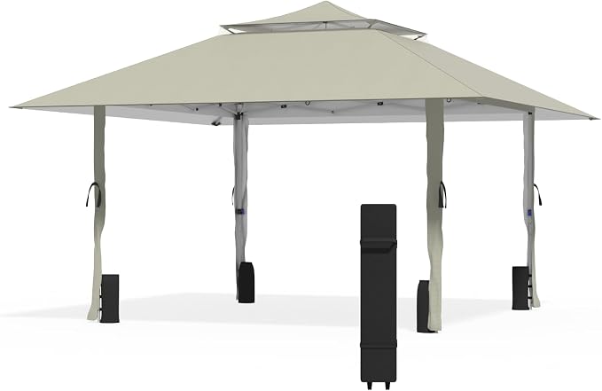 Pop Up Canopy Tent 13x13 FT, Outdoor Easy Setup Gazebo with Wheeled Carry Bag, Heavy Duty Outside Shelter with UV-Resistant Top, Portable Instant Sun Shade for Garden Camping Events, Khaki