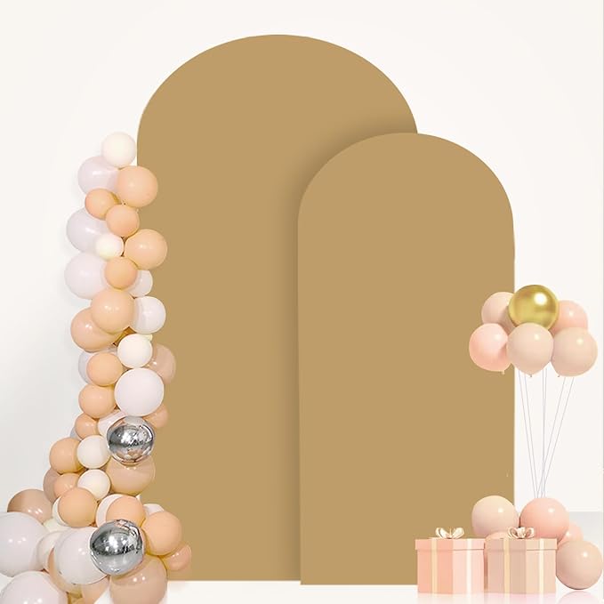 FANPROMS Khaki Arch Cover Set of 2 Arch Backdrop Stand Cover 6FT 7.2FT Spandex Fitted Arch Backdrop Cover Brown Wedding Arch Covers Stretchy Backdrop Arch Cover Backdrop Fabric for Wedding Party Decor