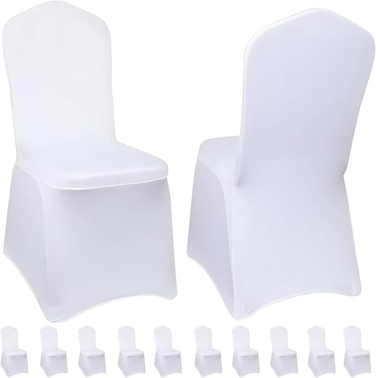 White Chair Covers 10 pcs Stretch Spandex Chair Covers Universal Fitted Chair Cover Protector for Wedding,Party, Banquet, Holidays, Celebration, Decoration（White, 10 PCS）