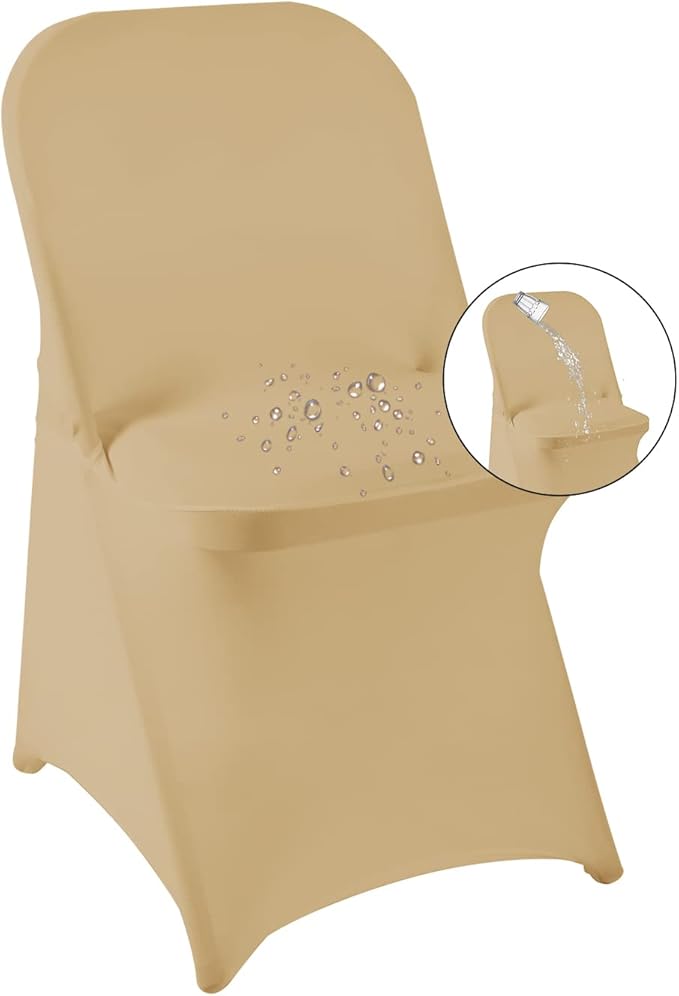magalo 12 Pack Champagne Spandex Folding Waterproof Chair Cover, Stretch Chair Cover Protector for Wedding, Party, Dining Banquet and Other Special Events