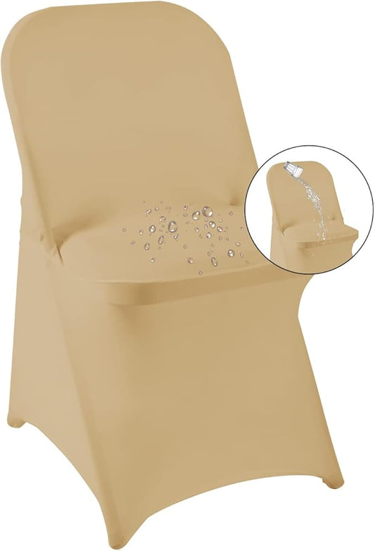 magalo 12 Pack Champagne Spandex Folding Waterproof Chair Cover, Stretch Chair Cover Protector for Wedding, Party, Dining Banquet and Other Special Events