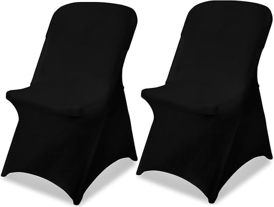 Black Chair Covers Stretch Folding Chair Covers Universal Spandex Fitted Chair Slipcovers for Wedding Dining Party Banquet Holidays Celebration Trade Show Craft Show Decoration (2 Pack)