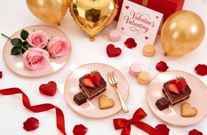 Festiva 200Pcs Pink Gold Cake Plates 6.3" with Forks 5"- Disposable Salad Plates-Pink Dessert Plates-Appetizer Plastic Plates - include 100Plates 100Forks for Party&Wedding&Easter&Mother's Day