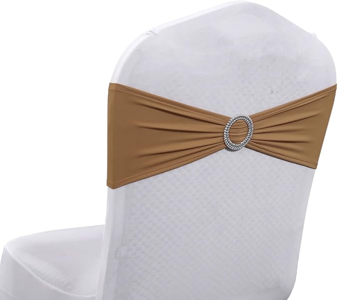 MDS Pack of 250 Spandex Chair Sashes Bows Universal fits Elastic Stretch Chair Bands Ties with Buckle Slider Bow for Wedding Decoration Spandex Slider Sashes Bow - Mocha