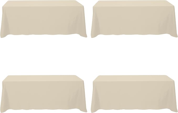 BRILLMAX 4 Pack Beige Tablecloths 90 x 156 Inch for 8ft Rectangle Tables - 150 GSM Polyester Fabric, Floor Length Drop, Water, Stain & Wrinkle Resistant Cloth Cover for Wedding Reception Banquet