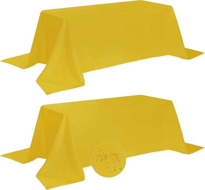 Fokitut 2 Pack Waterproof Rectangle Tablecloth, 90x156 Inch,Stain Resistant and Wrinkle Polyester Table Cloth, Fabric Table Cover for Kitchen Dining, Wedding, Party, Holiday Dinner-Yellow