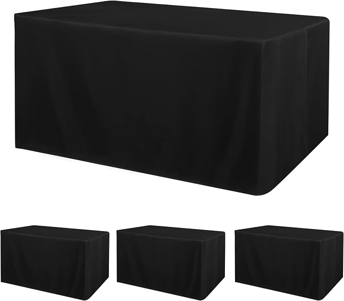 Obstal 4 Pack Black Tablecloth Fitted Table Clothes for 8 Foot Rectangle Tables - Water Resistant Washable Fabric Polyester Rectangle Table Cover for Outdoor/Indoor Uses, 96L x 30W x 30H Inches, Black