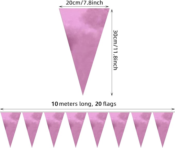 40M/130FT Rose red Triangle Pennant Banner Flag Metallic Fabric Bunting Garland for Christmas Graduation Wedding Engagement Anniversary Bachelorette Birthday Bridal Shower Valentines Hen Party Supplies