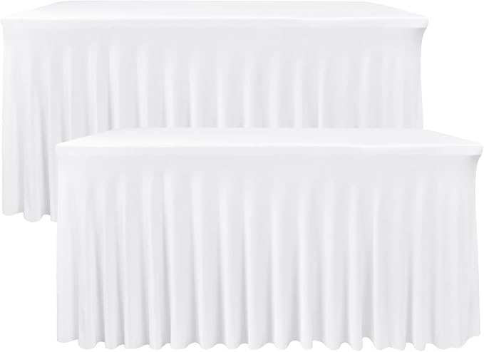 Nasitos White Rectangle Table Skirts, 2 Pack - 72 x 30 Inch - Stretch Spandex Fitted Table Clothes, Cocktail Tablecloths for Party, Banquet, Birthday