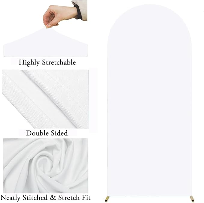 7.2 FT Double-Sided White Wedding Arch Cover, White 7.2 FT Spandex Arch Backdrop Cover, Chiara Backdrop Cover for Wedding Bridal Shower Birthday Party Decor