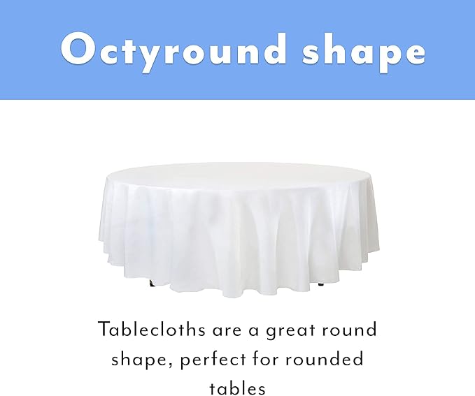 Upper Midland Products White Paper Table Cloths for Round Tables - 82” Octyround Paper Tablecloths with Plastic Backing Round Paper Table Cover (12-Pack)