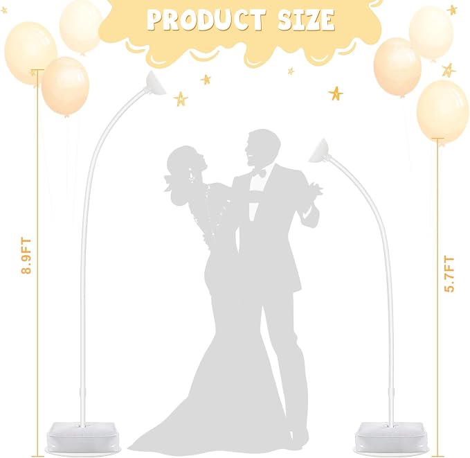 Chamvis Balloon Arch Stand, 8.2ft & 5ft Ajustable Balloon Arch Kit Wedding Arch Frame Flower Arch Stand Half Curve Arch Backdrop Balloon Stand(White)