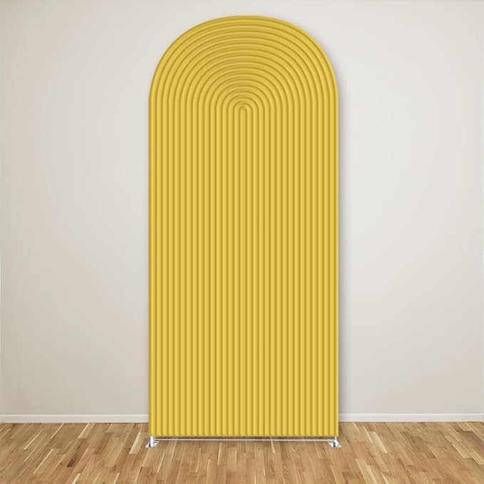 2D Printed Ripples Party Arch Covers Arched Backdrop Cover Stretchy Cover for Party Decoration Round Top Frame Spandex Cover (Yellow cover452,6.5x3.3ft)