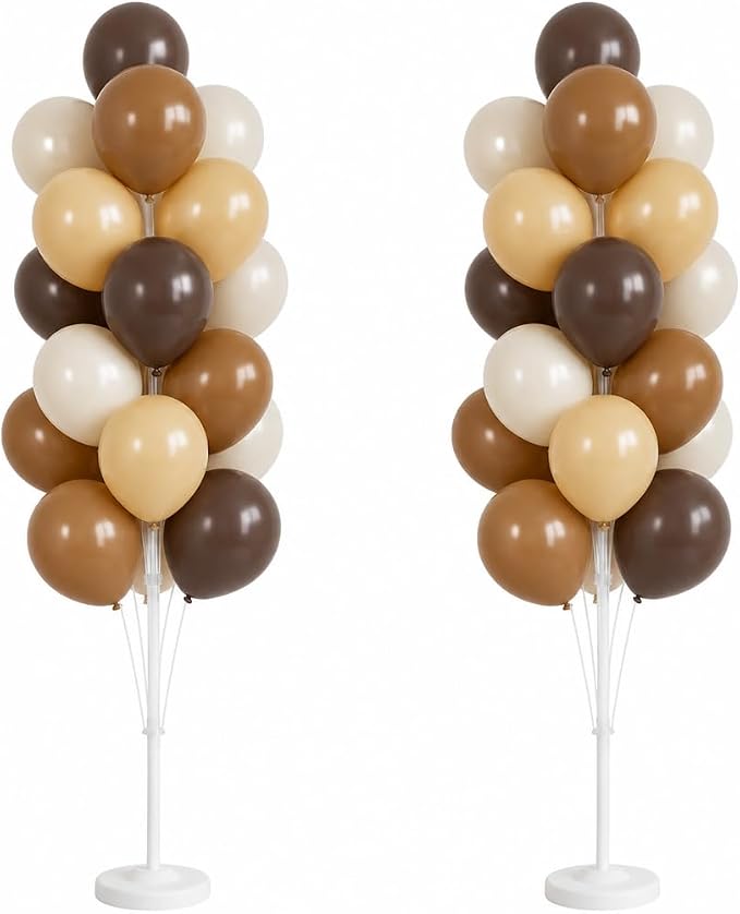 Hiins Balloon Column Kit Set of 2 With Balloons Included - with Base,Pole,Balloon Tower Backdrop Decoration for Wedding, Baby Shower,Birthday Party,Bachelorette Parties (3xChocolate Brown)