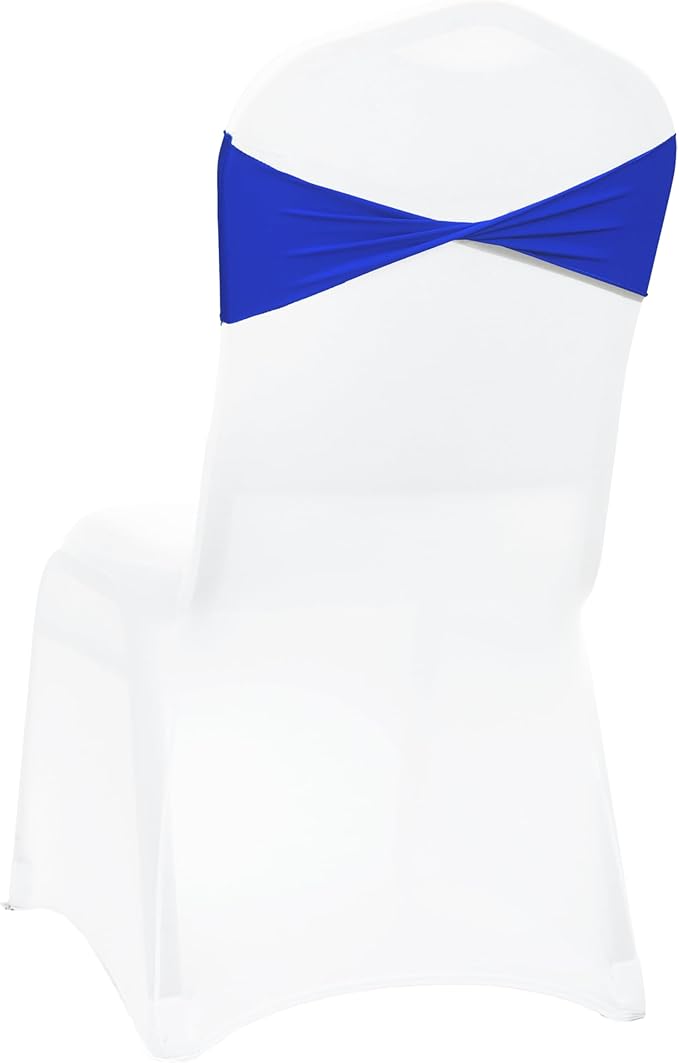 MDS Pack of 25 Spandex Chair Sashes Bows Elastic Stretch Dining Chair Bands Ties Without Slider Buckle Universal fits for Wedding Baby Shower Birthday Party Banquet Event Decoration - Royal Blue