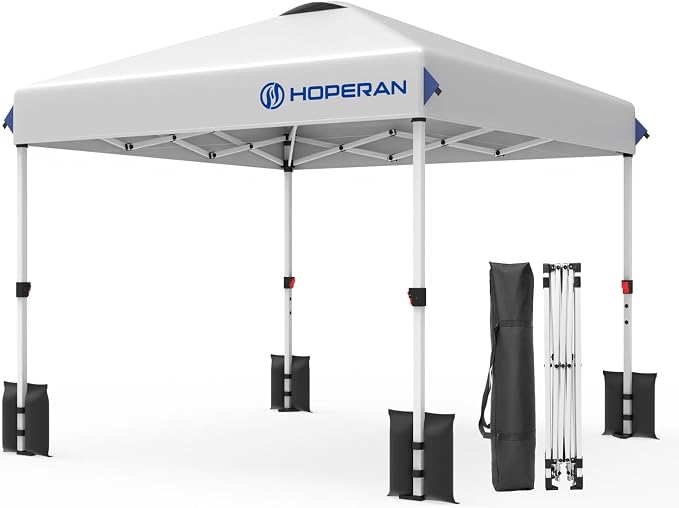 10x10 FT Pop Up Canopy Outdoor Tent, 1-Button Push Easy Set Up, Waterproof & 3-Height Adjustable Beach Shade, Heavy Duty Sun Shelter with 4 Sand Bags for Vendor Events Camping Party Outdoor Activities