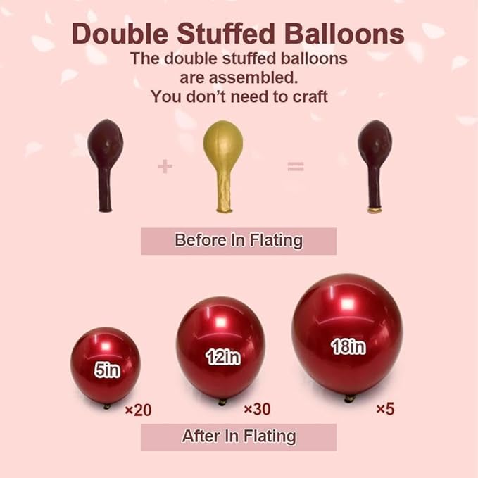 Burgundy Balloons Double Stuffed Wine Red Rose Red Balloon Arch Kit Maroon Garland Different Size For Wedding Birthday Baby Shower Anniversary Wine Party Decorations