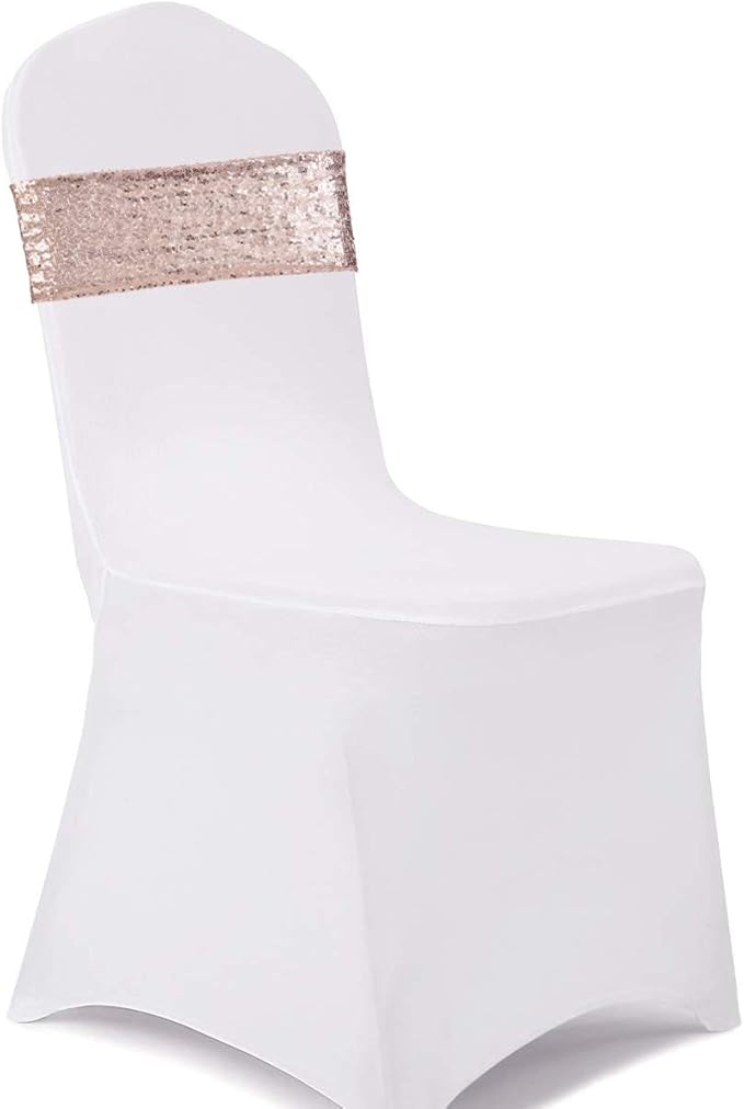 Eternal Beauty Set of 30 Rose Gold Chair Sashes Sequin Bands Bows Chair Sashes for Wedding Folding Chairs