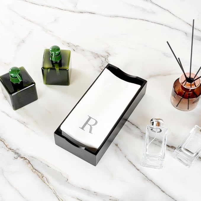 Luxenap 15.8 X 7.9 Inch Linen-Feel Guest Towels, 2000 Lettered Hand Towels - Silver Letter 'R', Sans Serif Font, White Paper Dinner Napkins, airlaid, For Restrooms And Tables - Restaurantware