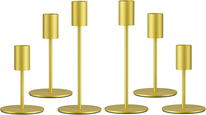 zeochyni Set of 6 Gold Taper Candle Holders Candlestick Holders, Decor Candle Stick Candle Holder for Table or Mantel Centerpiece, Wedding, Dinning, Party Home Decor