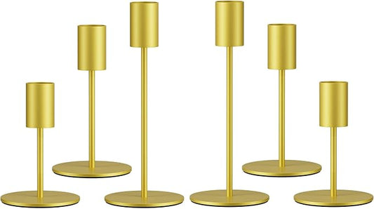 zeochyni Set of 6 Gold Taper Candle Holders Candlestick Holders, Decor Candle Stick Candle Holder for Table or Mantel Centerpiece, Wedding, Dinning, Party Home Decor
