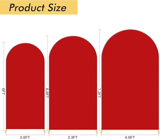 Gawicpy Wedding Arch Backdrop Stand Set Metal Arch Backdrop Stand with Wedding Arch Cover, Wedding Balloon Arch Backdrop Stand for Birthday, Baby Shower, Anniversary (Red, 5.9FT+6.6FT+7.2FT)
