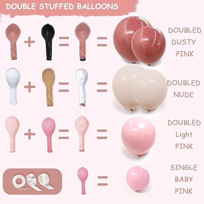 Blush Dusty Pink Balloon Garland Double Stuffed Baby Pink Balloon Latex Rose Pink Balloon Arch Kit Pastel Pink Balloon Set For Boho Wedding Baby Shower Princess Birthday Party Bridal Shower Decoration
