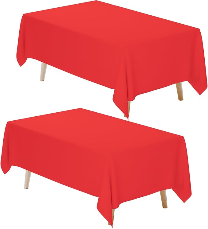 Fixwal 2 Pack Red 60 x 102 Inch Rectangle Tablecloths, Reusable Heavy Duty Washable Polyester Table Covers for 6 Ft Tables, Party, Birthday, Christmas, Anniversary