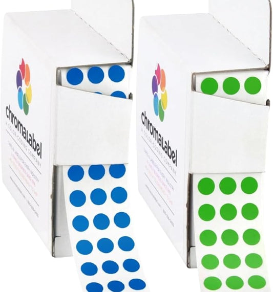 ChromaLabel 1/4 Inch Round Green and Dark Blue Stickers, Small Green and Dark Blue Dot Stickers, Circle Sticker Labels for Organization - 1000 Color Coding Labels per Dispenser Box