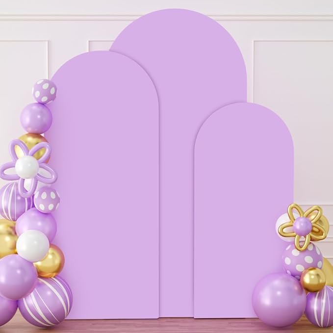 Set of 3 Wedding Arch Cover 4ft 5ft 6ft Spandex Arch Backdrop Covers Lavender Backdrop Arch Stand Covers 2-Sided for Bridal Shower Happy Birthday Party Ceremony Decor