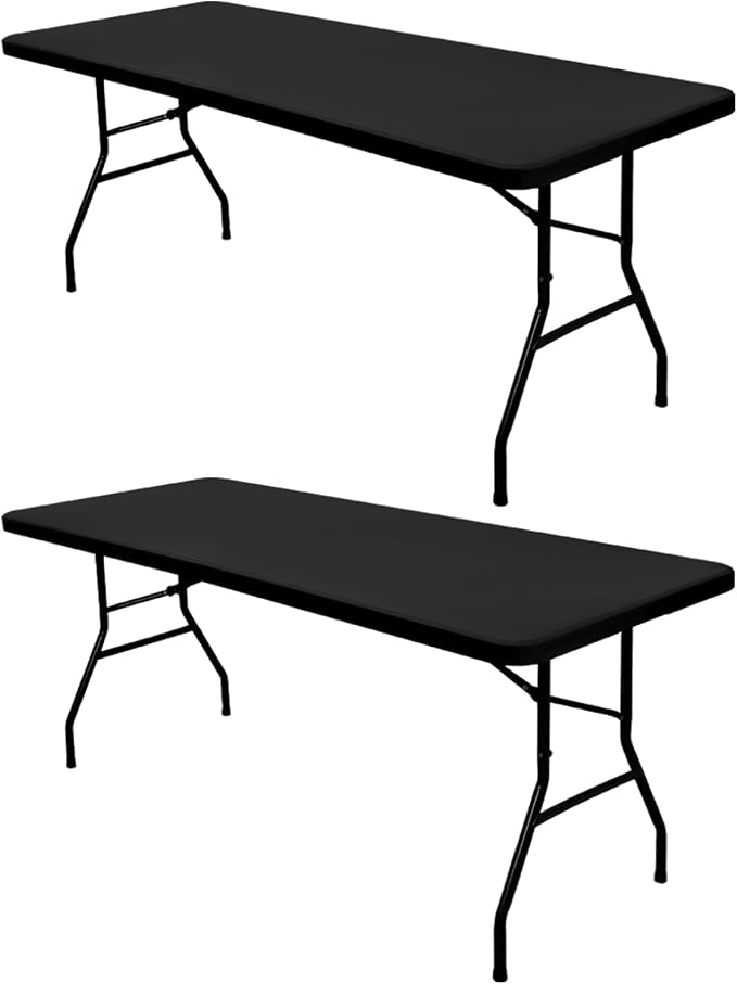 2 Pack Picnic Table Cover Fitted Tablecloth for 8 Foot Rectangle Tables Elastic Waterproof Stretch Washable Patio Folding Outdoor Spandex Table Cloth for Camping Banquet and Parties (Black,30" x 96")