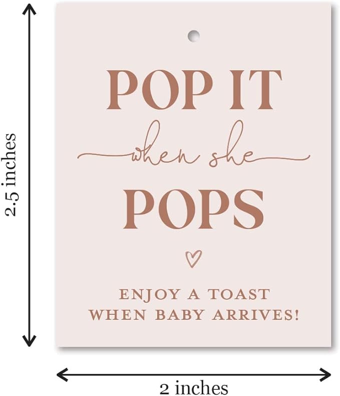 Pop It When She Pops Baby Shower Mini Champagne Favor Tags (2"" x 2.5"") - 24 Count (Rust on Pink)