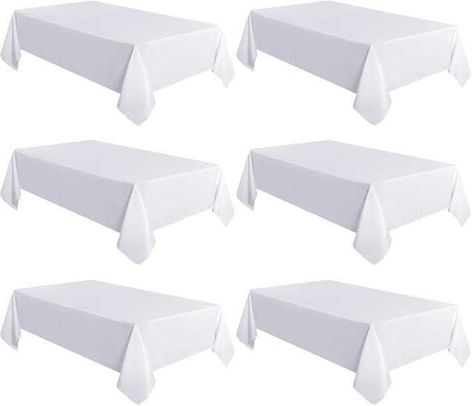 sancua 6 Pack White Tablecloth 60 x 102 Inch, Rectangle Table Cloth for 6 Feet Tables - Stain and Wrinkle Resistant Washable Polyester Table Cover for Dining Tables, Buffet Parties and Camping