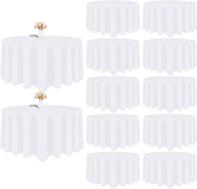 12 Pack White Round Tablecloth 108 Inch White Table Cloth Stain and Wrinkle Resistant Reusable and Washable Polyester Fabric for Buffet Wedding Party and Banquet