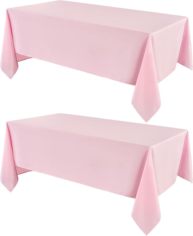 VidaFete 2 Pack 90 * 132inch Rectangle Table Cloth Polyester, Stain Wrinkle Resistant Polyester Dining Table Cover for Kitchen Dinning Party Wedding Rectangular Table Buffet Decoration(Pink)
