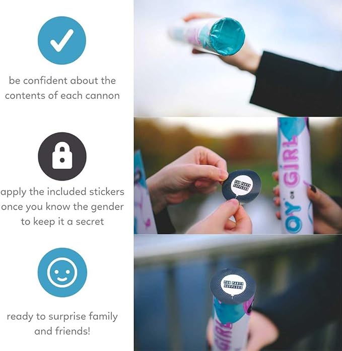 TUR Party Supplies Gender Reveal Poppers | 2 Blue Giant Confetti & Powder Cannons | Biodegradable | Baby Gender Reveal Decorations
