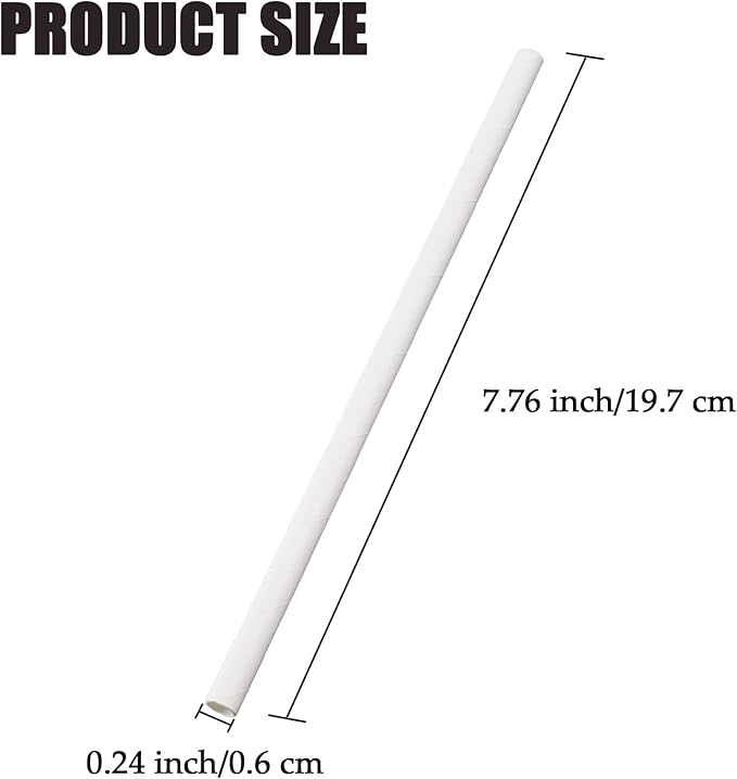 100 Pack Paper Straws White Biodegradable co-Friendly Drinking Bulk for Party Supplies, Bridal/Baby Shower, Birthday, Mixed Drinks, Weddings, Restaurant, Food Service, Drink Stirrer