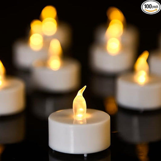 Tea Light, 100 Pack Flameless LED Tea Lights Candles Flickering Warm Yellow 200+ Hours Battery-Powered Tealight Candle. Ideal for Party, Wedding, Birthday, Gifts and Home Decoration (100 Pack)