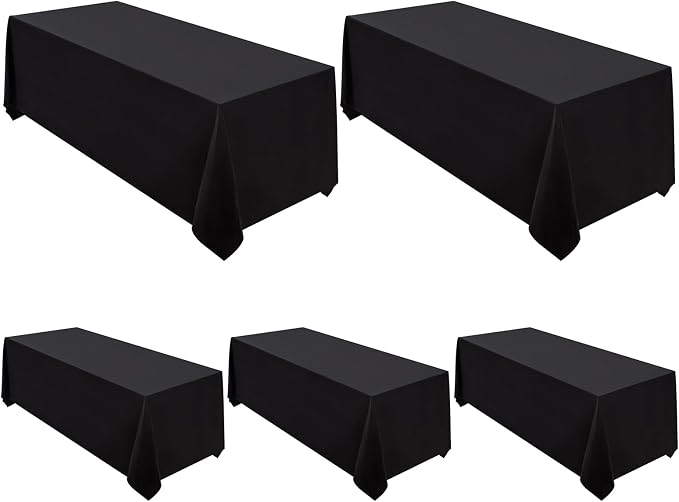 Surmente 5 Pack Black Tablecloth 90 x 132-inch Rectangular Polyester Table Cloth for Weddings, Banquets, or Restaurants