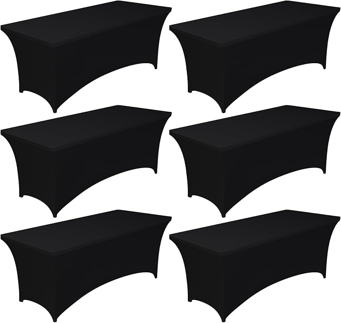 Pureegg Spandex Tablecloth 8ft - 6 Pack, Fitted and Stretch Table Cover for Rectangle Tables, Wrinkle-Resistant and Secure Fabric for Outdoor, Picnic, Party, Wedding, Banquet and Birthday, Black