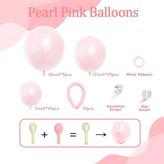 Pearl Pink Balloon Double Stuffed Pearl Balloons Garland Pastel Light Pink Arch Kit Pale Long Balloons Different Size for Birthday Wedding Baby Shower Anniversary Decoration