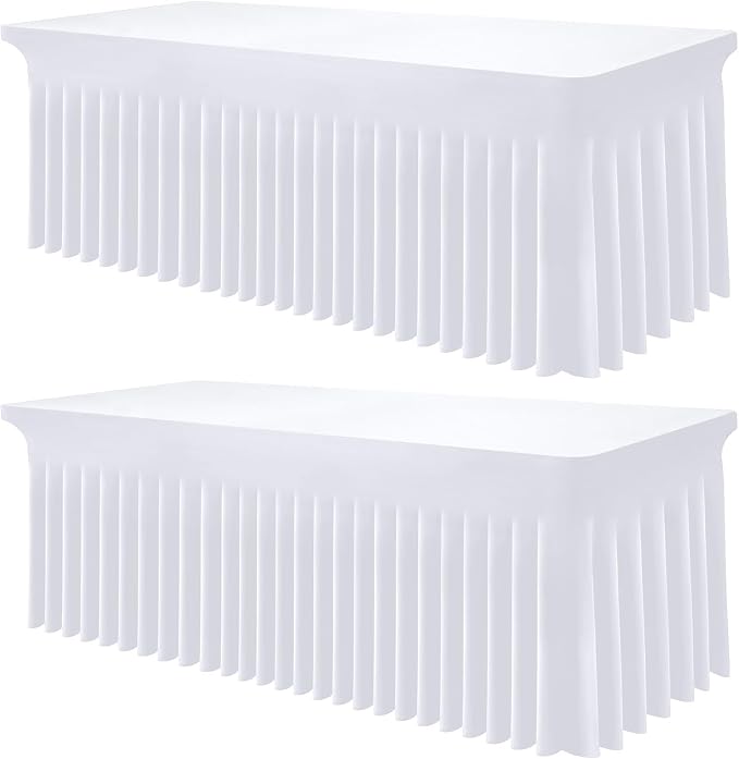 Smiry Spandex Tablecloth 2 Pack, Elastic Fitted Stretch Tablecloth for 6FT Rectangle Tables, Waterproof Washable Table Cover Skirt for Outdoor, Wedding, Banquet & Parties (White, 72Lx30Wx30H Inch)