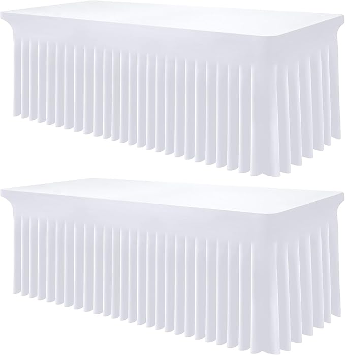 Smiry Spandex Tablecloth 2 Pack, Elastic Fitted Stretch Tablecloth for 6FT Rectangle Tables, Waterproof Washable Table Cover Skirt for Outdoor, Wedding, Banquet & Parties (White, 72Lx36Wx30H Inch)