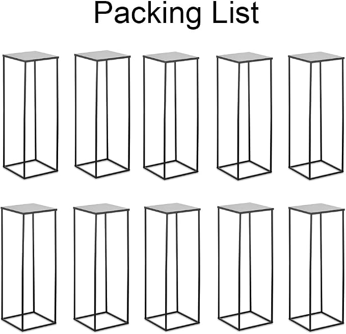 Black Tall Plant Stand: 31.5in, With Metal Panel, Packs of 10 | Columnar Cube Shape, Easy to Assembly, Flowers Cakes Drinks Display Table Centerpieces for Wedding Party Event