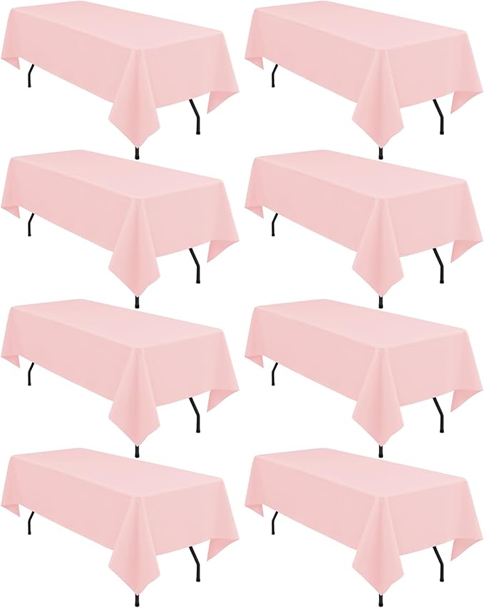 fani 8 Pack Polyester Tablecloth 60 x 126 Inch Pink Tablecloth for 8 Ft Rectangle Tables,Stain and Wrinkle Resistant Washable Fabric Table Covers Polyester Table Clothes for Wedding Parties Banque