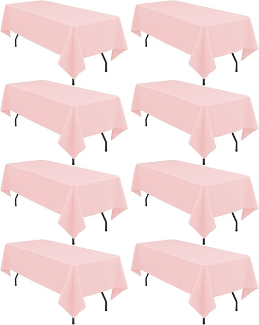 fani 8 Pack Polyester Tablecloth 60 x 126 Inch Pink Tablecloth for 8 Ft Rectangle Tables,Stain and Wrinkle Resistant Washable Fabric Table Covers Polyester Table Clothes for Wedding Parties Banque